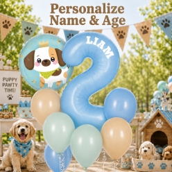 *Dog Party Blue PERSONALIZED Name & Age Balloon Bouquet